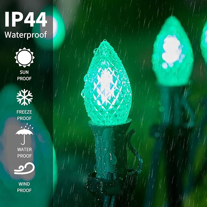 Minetom 25 Pack C7 LED Christmas Lights Bulbs, Shatterproof Replacement for String Lights, E12 Candelabra Base, Commercial Grade Dimmable Holiday Bulbs, Green