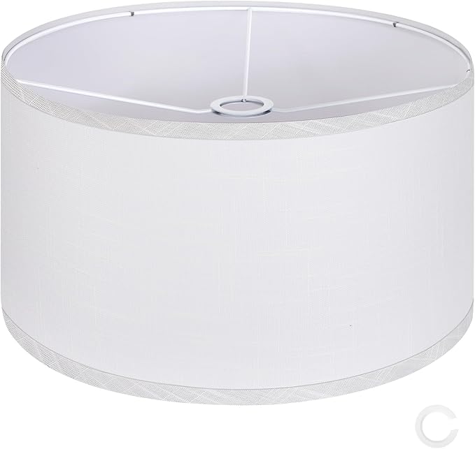 OUTON White Large Drum Lamp Shades for Floor Lamps, 16" Top x 16" Bottom x 9" High, Easy to Assemble, Replacement Linen Lampshades for Table Lamps & Bedside Lamps (1.65" Spider)