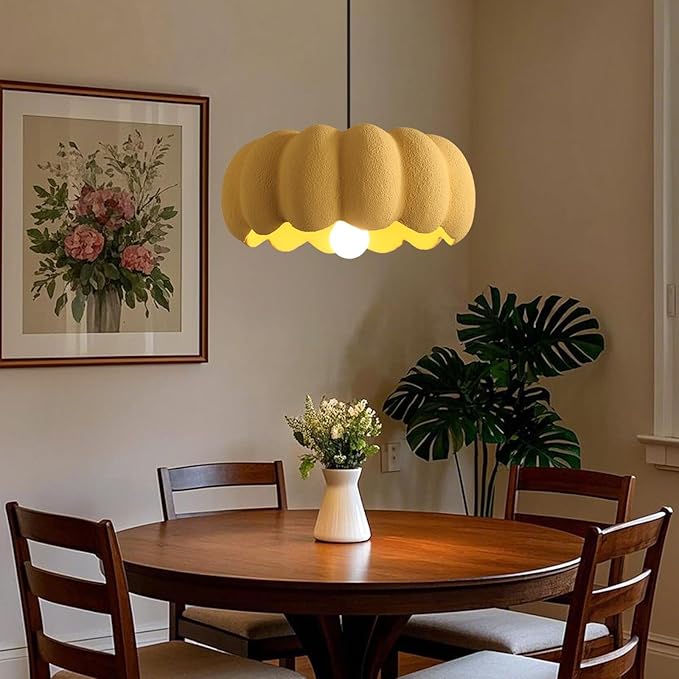 JAYMP Yellow Pumpkin Shape Pendant Light for Dining Room Kitchen Island Hallway Farmhouse Style Hanging Lamp E26 Base, 40cm/15.8in