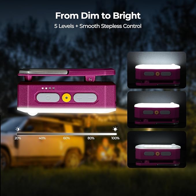 BougeRV Movable Area Light, Rechargeable Camping Lantern, 3200mAh Portable Camping Light, IP65 Waterproof, Camp Lamp for Tent, Power Outages, Emergency, Outdoor(Magenta)