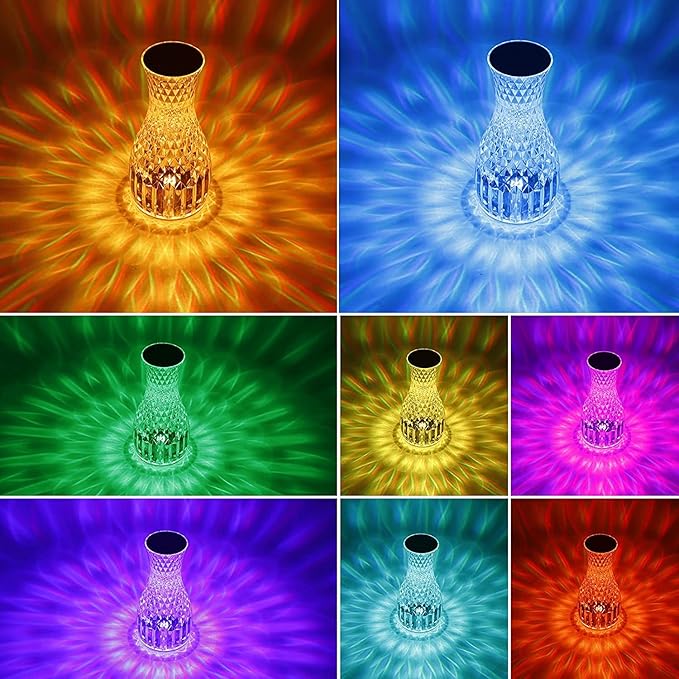 Crystal Lamp, Crystal Table Lamp Rose Crystal Lamp USB Diamond Table Lamp 16 Color Changing Touch Crystal Lamp (H)