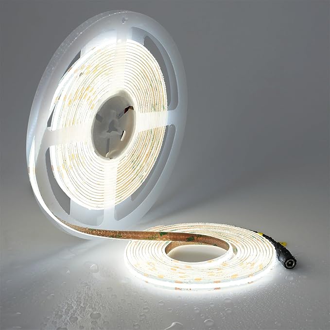 TOPAI 24V COB LED Strip 32.8ft Cool White 6000K Outdoor Waterproof CRI>93 Self Adhesive Uniform Dotless 384LEDs/M Cuttable Flexible for Cabinet Home Office DIY Lighting Projects