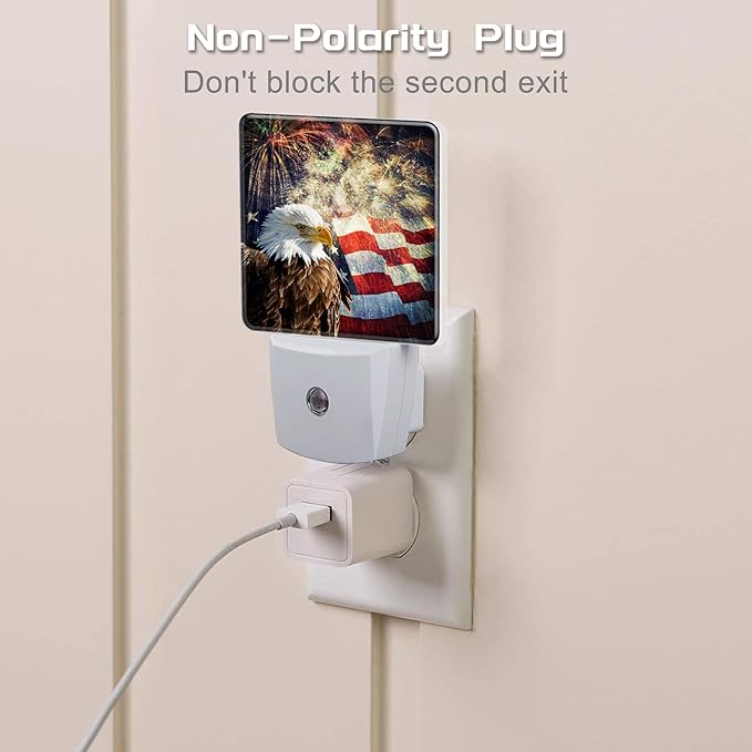 USA Flag and Bald Eagle Night Light Plug into Wall, American Patriotic Eagle Dusk to Dawn Night Light,0.5w Energy Saving Sleep Friendly Nightlights for Kids Boys Girls Home Decor