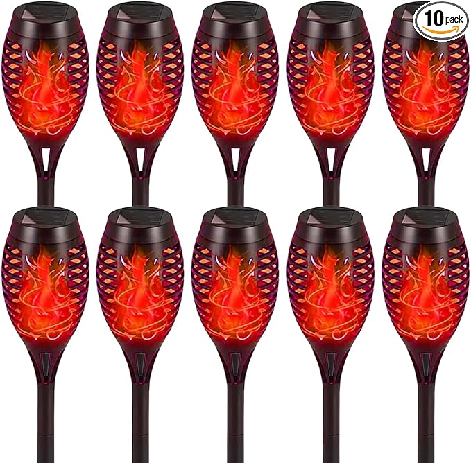 Solar Flashlight Light with Flickering Flame, Multi-Piece Outdoor Solar Lights, Outdoor Waterproof Solar Garden Lights for Decorative Paths, Patio and Deck Outdoor Lighting（Red (10)