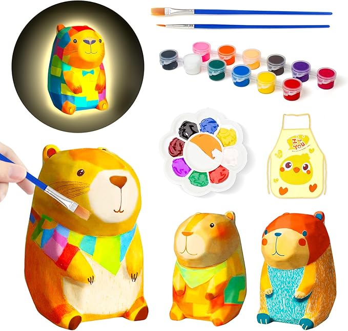 Paint Your Own Capybara Lamp Kit, Arts and Crafts for Kids Ages 8-12, DIY Capybara Night Light Girls Crafts Ages 8-12, Art Supplies Painting Kit Toys for Kids Birthday Ages 3 4 5 6 7 8 9 10 11 12+