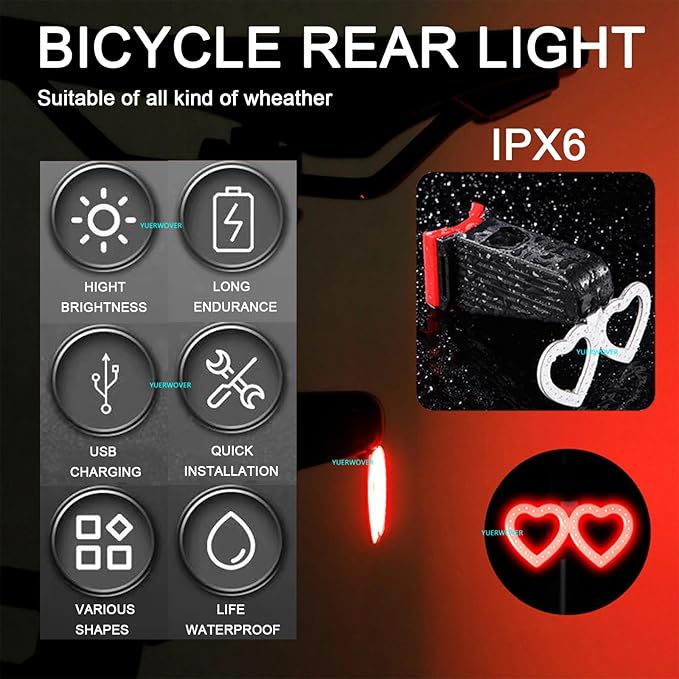 Rechargeable Bike Tail Light LED Bicycle Rear Light Cycling Night Essential Bright Seat Back Safety Lamp 5 Modes Warning Waterproof Flash MTB Light for Men Women Kids