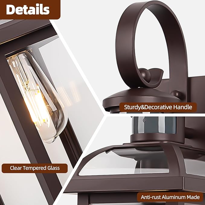 Motion Sensor Outdoor Lights Oil Rubbed Bronze Dusk to Dawn 2-Pack, Anti-Rust Exterior Light Fixtures IP65 Waterproof Front Porch Lights Brown Outdoor Sconces Wall Mounted 16 Inch