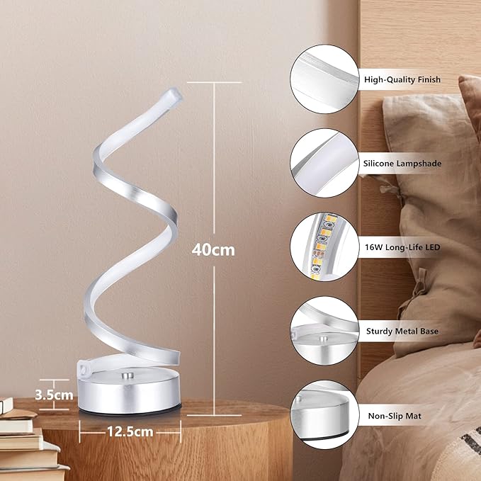 NUÜR Table Lamps for Living Room Set of 2, Silver Dimmable LED Lamp, Small Bedside Lamps, Nightstand Lamp for Bedroom Office Home Living Room