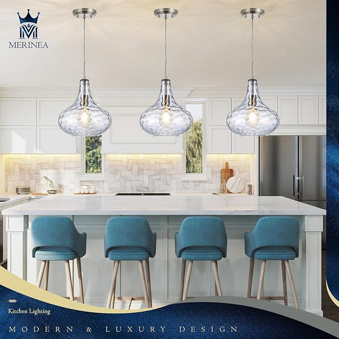 11" Smoked Hammered Glass Pendant Light – Modern Ceiling Hanging Fixture with Brushed Nickel Finish for Kitchen Island, Dining Room, Hallway, Entryway – E26 Base