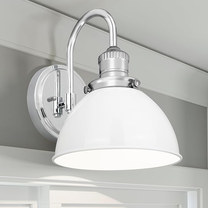 Design House Savannah Rustic Farmhouse Wall Light, Dimmable, Polished Chrome, White Metal Shade, 8 in x 9.5 in x 10.13 in, 588293-PC