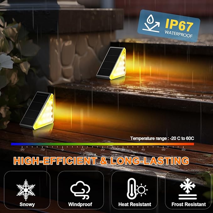 12 Pack Solar Stair Lights Outdoor Stair Lights with Waterproof IP67 LED Solar Light for Outside Light Decor for Deck, Front Step, Front Porch, Patio, Garden and Backyard