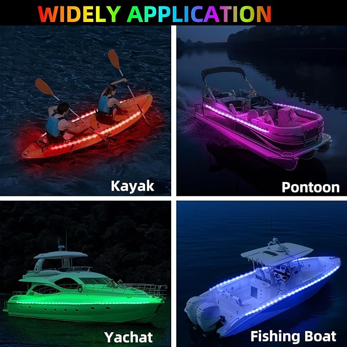 Battery Operated Marine Submersible Boat Lights Strip, 2 Pcs 6FT 9V IP68 RGB Kayak Paddleboard Light, Boat Interior Deck Courtesy Light, Golf Cart Canopy Roof Underglow Lights