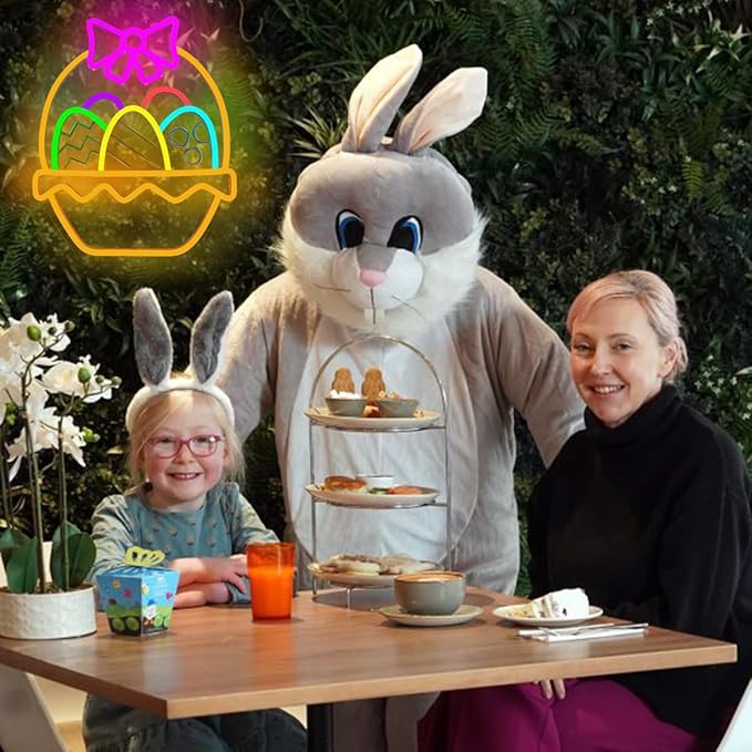 Easter Eggs Neon Signs for Wall Decor, Easter Egg Baskets with Bow Decorations Gifts, USB Dimmable LED Neon Lights Sign Party Decor for Bedroom Window Door Yard Bar Classroom Church