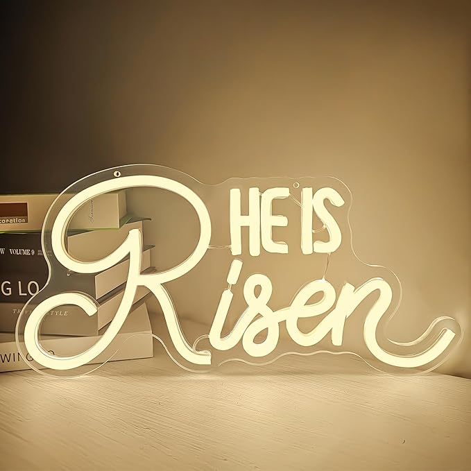 He Is Risen Neon Sign Easter Neon Signs for Wall Decor Jesus Led Sign USB Neon Lights for Bedroom Christmas Party He Is Risen Easter Decor