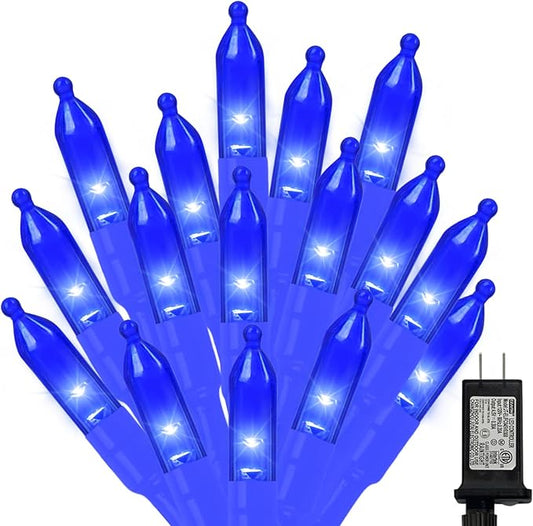 LAMPHOME Blue Christmas Mini Lights, 32.5FT 100 LED Clear Bulbs String Lights with 16 Light Modes, Fairy Lights Plug in for Outdoor Xmas Trees Garland Wreath Holiday Decorations