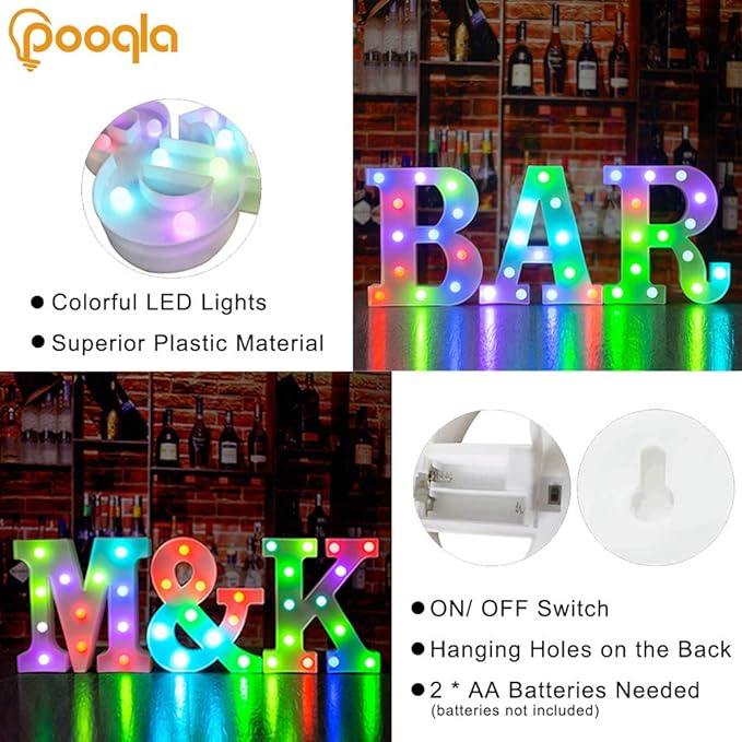 Pooqla Colorful Marquee Letters LED Light Up Letters with Remote, Party Birthday Letter with Lights Decorations for Classroom Room Dorm Home - Multicolor Letter S
