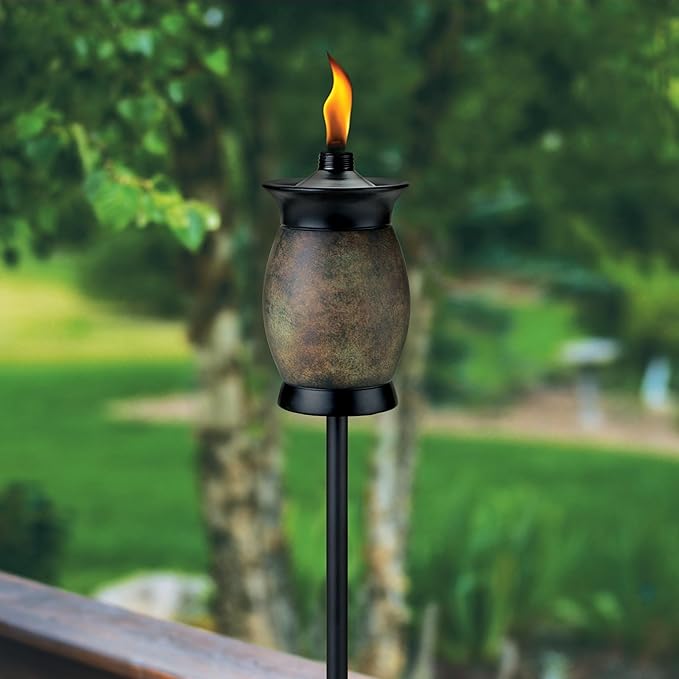 TIKI Resin Jar Torch, 4-in-1 Design, 64" – Weather-Resistant Outdoor Torch for Patio, Garden & Lawn | Stone Color | Includes Long-Lasting Wick & Snuffer | Decorative Backyard & Landscaping Torch