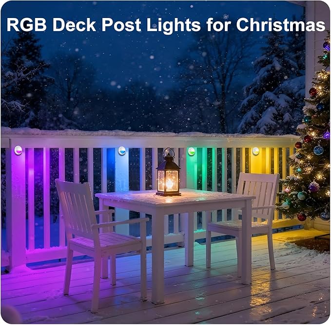 RGB Deck Lights Outdoor, 3W 12V Color Changing Low Voltage Post Lights for Outdoor Waterproof Deck Post Fence Railing Step, Wired LED Landscape Deck Lighting Accessories for Christmas, 1PK
