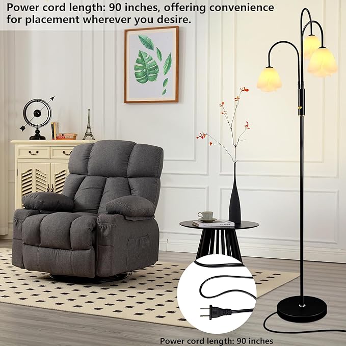 Lightdot 70IN Dimmable Floor Lamp for Living Room, 3 Light LED Tree Floor Lamp with Floral Shade& Bulb Included for Wedding/Party, Mid Century Standing Tall Lamp for Sofa Beside/Corner Decor-Black