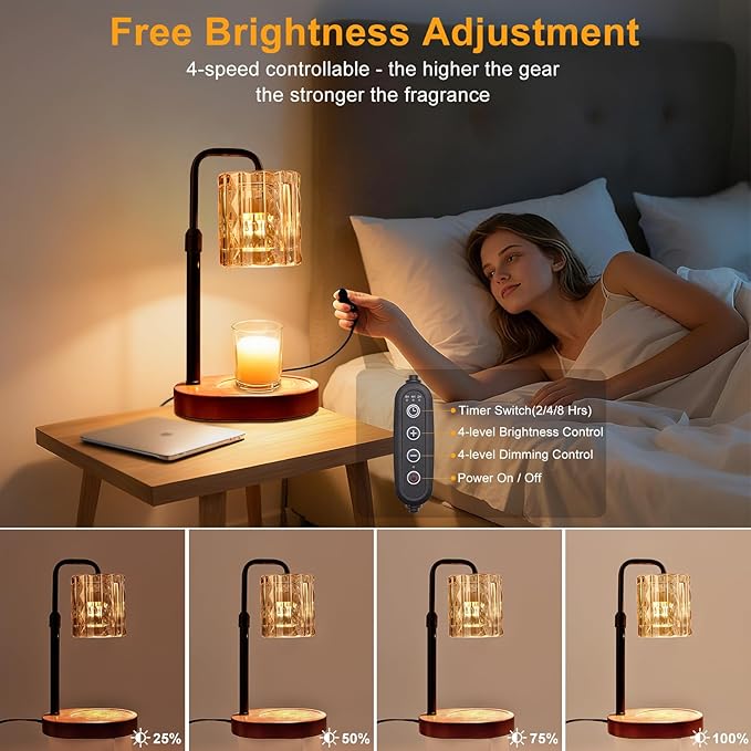 Candle Warmer Lamp with Timer and Dimmer 4-Level Dimmable Flower Light Heat Lamp for Jar Candles Adjustable Height Modern Cute Home Decor for Living Room Bedroom(Gold) (Gold-Square)