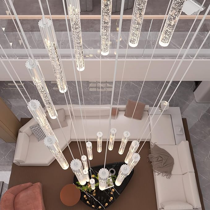 Flashing God High Ceiling Chandeliers Long Spiral Chandeliers for Entryway H144inch Modern Crystal Chandelier for Staircase Foyer Living Room Sloped Ceilings Light Fixture