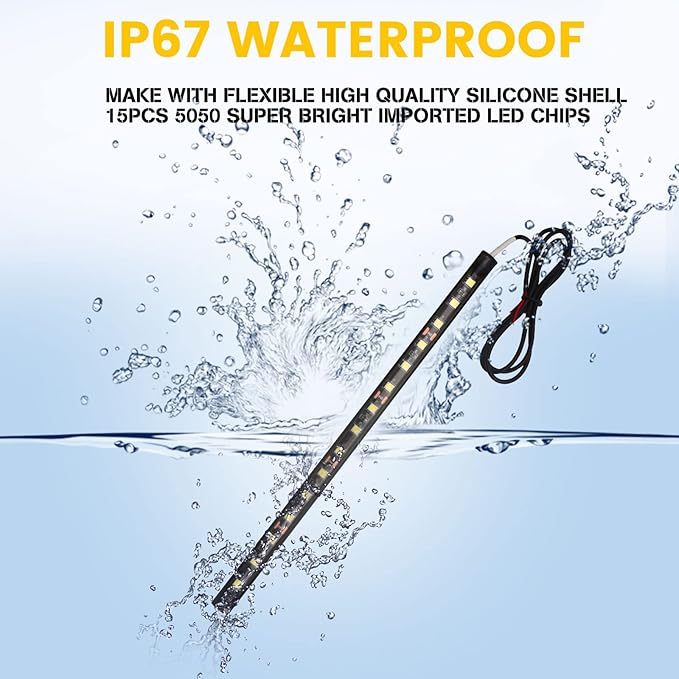 YM E-Bright Green Led Strip Lights for Cars, 10.6 inch 27CM 5050 15 SMD Waterproof Car Underglow Lights Motorcycles Boat Decoration Led Interior Exterior Lights Strip,DC-12V, Pack of 4