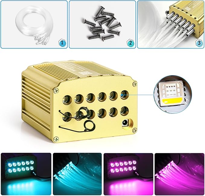 Car Starlight Headliner Kit, 4 Colors 32W Twinkle & Meteor Fiber Optic Shooting Stars Lights, 2 in 1 Light Engine 600pcs*0.03in*13.1ft+240 RGBW 4 Port Ceiling Starlights for Car Home Roof Décor