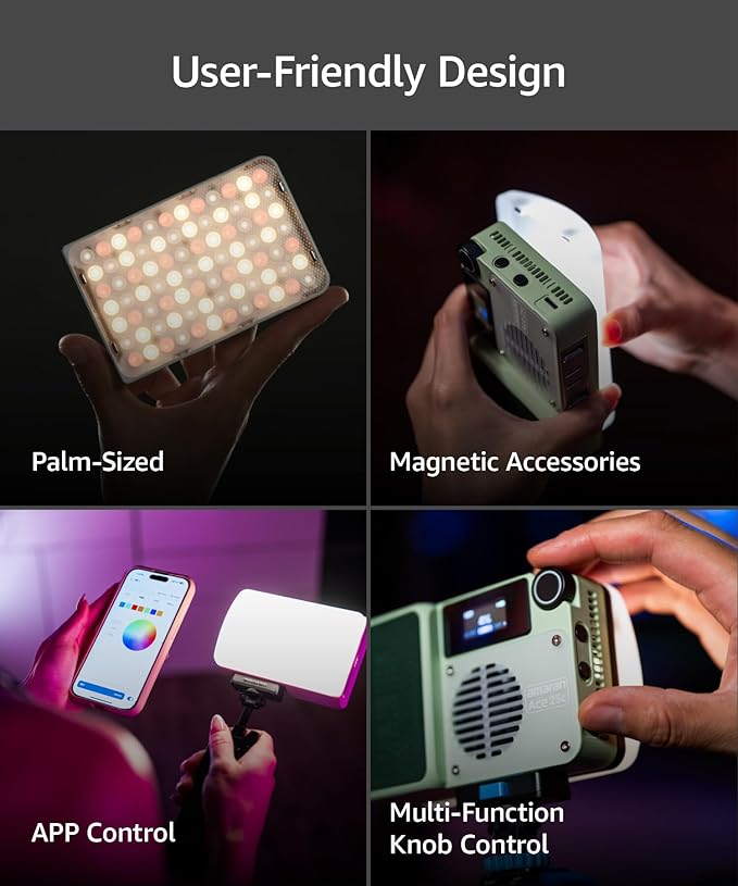 amaran Ace 25c Kit RGB Pocket LED Light,Boost Mode to 32W Mini On Camera Video Light,2300K~10000K Support Magnetic Attraction and App Control with Carrying Case,Mini Tripod,Grid (Silver)