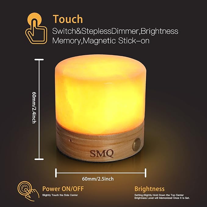 SMQ Yellow Jade Crystal Night Light with Rechargeable,Gemstone Touch Control Citrine Table Lamp Bedside Decorative Nightstand Lamp for Living Room Bedroom Gift