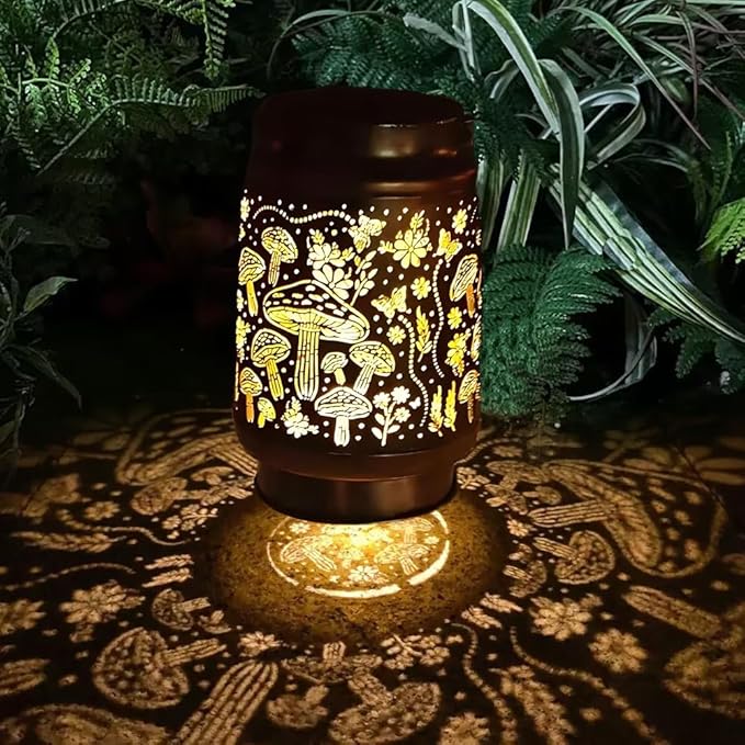 Outdoor Waterproof Solar Lights Mushroom Shaped Suitable for Mother's Day, Thanksgiving, and Christmas Gifts. Hang Metal LED Lanterns in Courtyards, Terraces, and Garden Decorations for