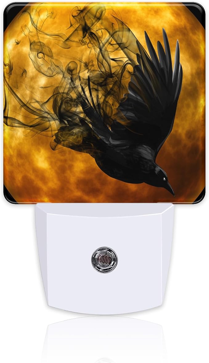 Crow with New Moon Night Light Plug into Wall, Flying Crow Dusk to Dawn Night Light,0.5w Energy Saving Sleep Friendly Nightlights for Kids Boys Girls Home Decor