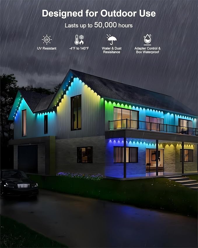 Permanent Outdoor Lights Pro,100ft RGB+IC Smart Outdoor Decor,App/Remote,Christmas,Halloween,Multi Scene Modes,IP67 Waterproof,Eaves Light with Daily & Holiday Party Decor,House Roof Lighting