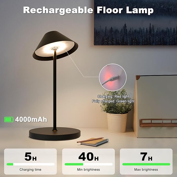 Rechargeable Floor Lamp for Indoor/Outdoor, Cordless Tall Standing Lamp with 3 Color Temps & Dimmable, IP43 Waterproof, Adjustable Height 16-59 Inch,LED Floor Lamp for Living Room, Patio(2 Pack)