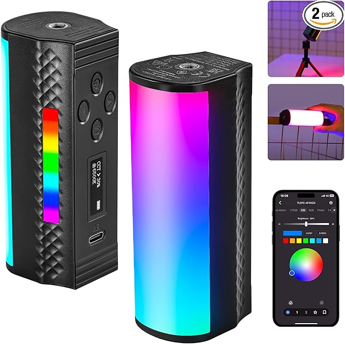 NEEWER Magnetic Handheld Light Wand [2 Pack] with APP Control, 360° Full RGB Mini LED Video Light Stick 2500K~8500K Dimmable CRI 97 with 2550mAh Battery, 17 Scenes for Photography Vlog TikTok, TL97C