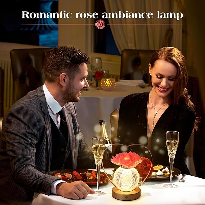 Rose Flower Lamp,Birthday Gifts for Women,Rechargeable Cordless LED Touch Lamps,3-Colour Infinitely Dimming Small Night Light,for Living Room,Dining Room,Bedroom Festival Home Decor