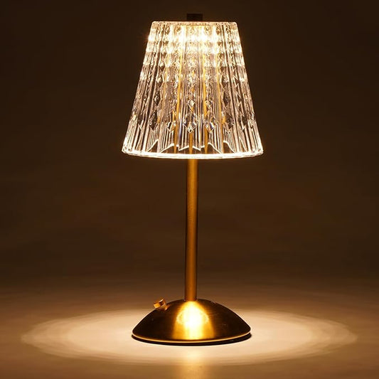 Cordless Touch Table Lamp, 3500mAh LED Rechargeable Small Dask Lamp, 3 Colors Dimmable Battery Operated Crysta Lamp for Bedroom Restaurant Kitchen Home Decor, Gold