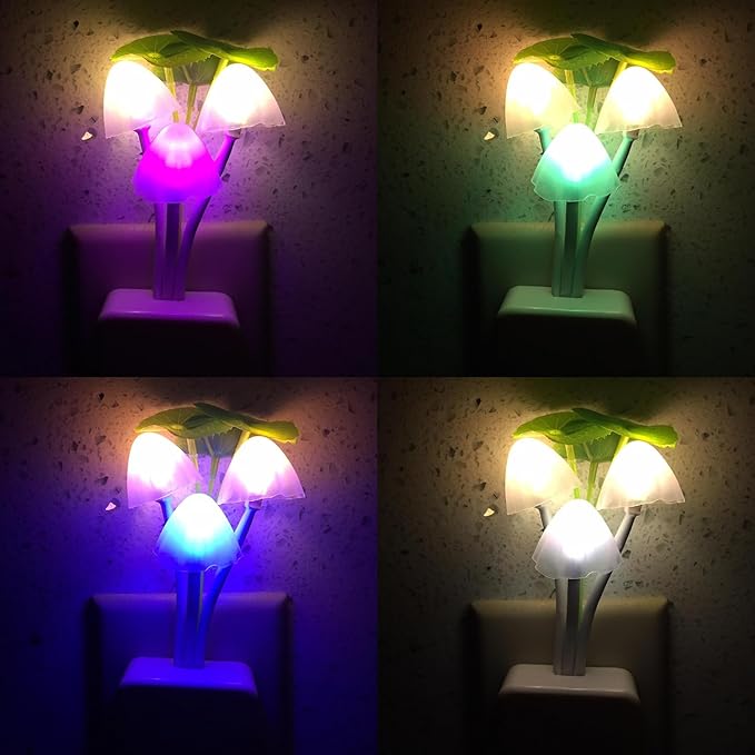 2 Pack Mushroom Night Light Plug-in, Lotus Leaves/Water-Weeds Mushrooms Colors Changing Nightlight Colorful Bedside Lamps Breast-Feeding LED Night Lights for Baby Kid Children Adult