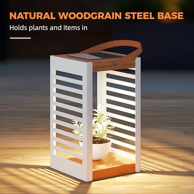 Solar Yard Outdoor Solar Lanterns, Solar Lamp Decorative Outdoor Water-Resistant Steel Table Decor with Handle for Patio, Yard, Porch, Small White