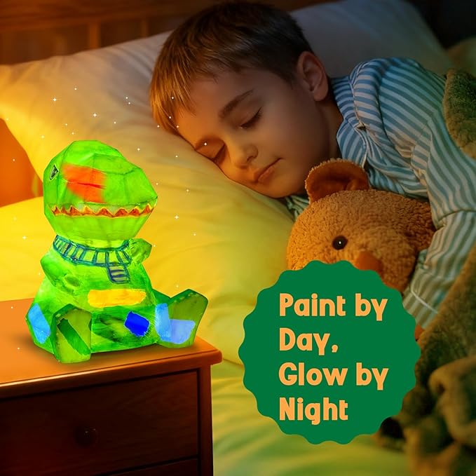 EPUMP Paint Your Own Rechargeable Easter Gifts Dinosaur Lamp Kit with 8 Color Modes - Arts and Crafts for Kids Age 4-8, Art Supplies Birthday Gifts Creative Activities Toys for Boys Girls Ages 3-12