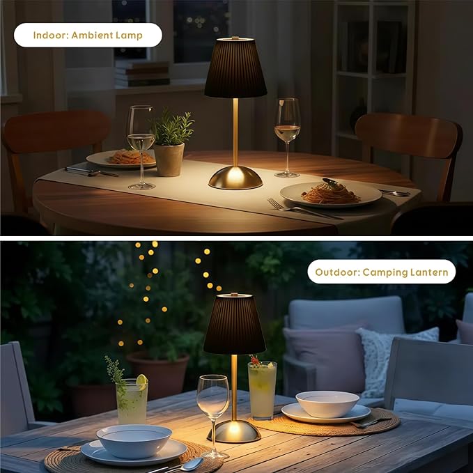2-Pack Rechargeable Cordless Table Lamps, 3CCT & Stepless Dimming, LED Wireless Lamp with Touch Control for Bedside Nightstand, Dining Table, Outdoor Patio Use, 4.5" W x 11.5" H (Black)