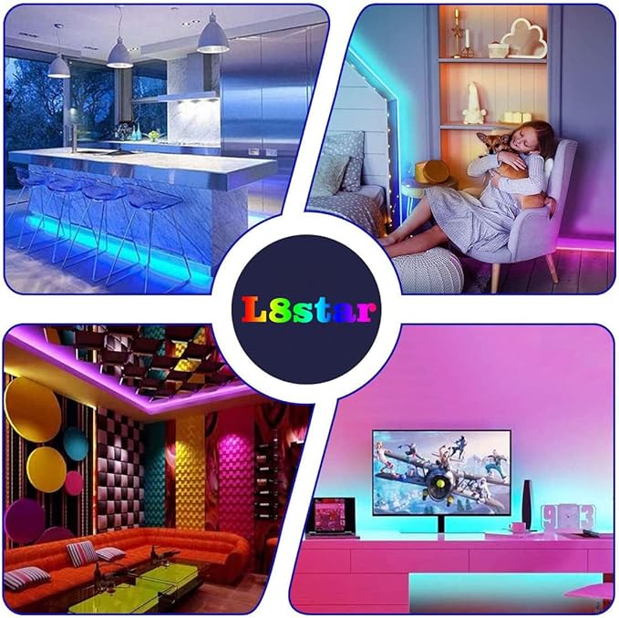 L8star Battery Powered Led Strip Lights 6.56ft, 4 Pre-Cut 1.64ft USB/Battery Operated RGB 60 LED Lights Color Changing 5050 LED Accent Kit with RF Remote, Connectors for TV, Home, DIY Decoration