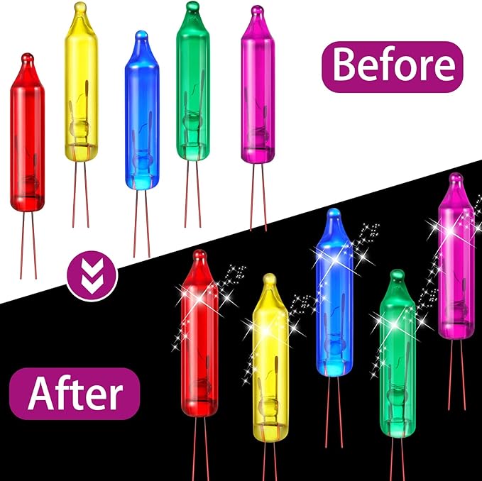 Mudder 500 Pcs Christmas Tree Replacement Light Bulbs 2.5v Christmas Light Bulbs Incandescent Xmas Decorative Replacement String Lights Outdoor Indoor(Red Yellow Blue Green Purple)
