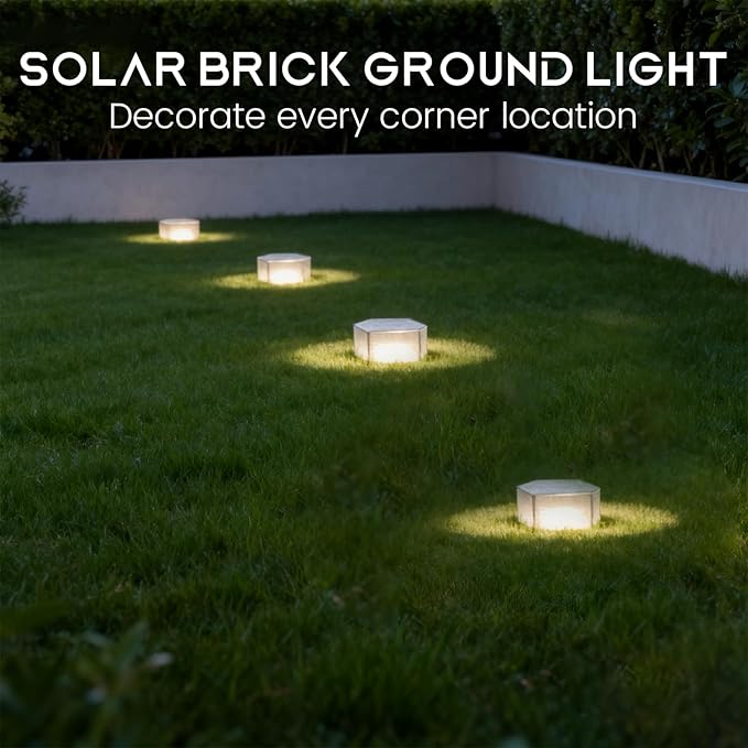 Wokyo Solar Brick Paver Lights Solar Light Outdoor Waterproof Patio Brick Lights LED Rock Light 4 Packs for Patio, Yard, Walkway, Pathway Decor 3.8x3.8 inch (Honeycomb-Cold White)