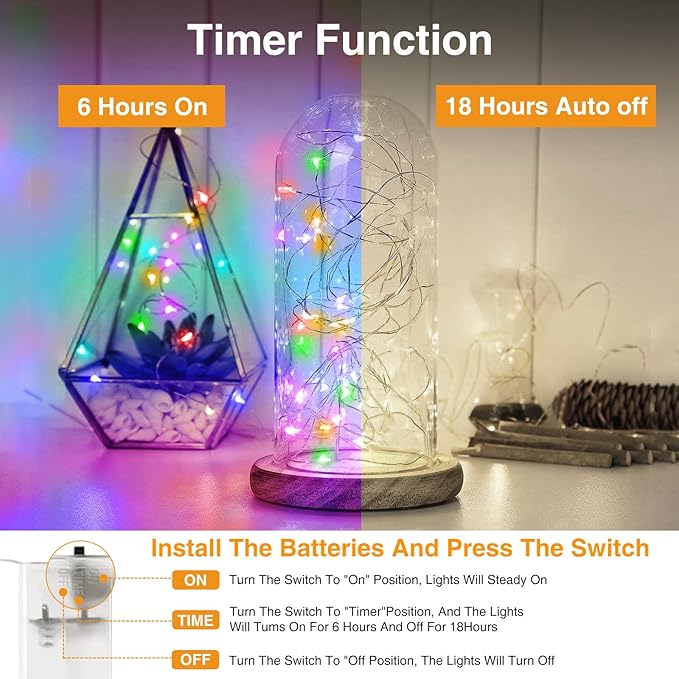10 Pack Fairy Lights Battery Operated with Timer, 7FT 20LED String Lights Waterproof Silver Wire Fairy Light Battery Powered Twinkle Lights for Bedroom Christmas Wedding Indoor Party Decor Multi Color
