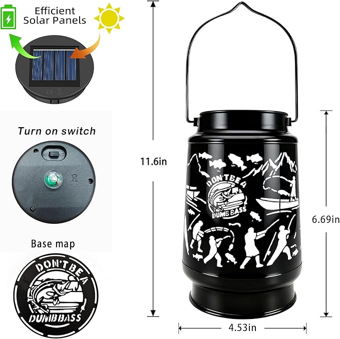 Solar Lantern Outdoor Waterproof for Patio Yard Lawn Backyard Front Porch Fishing Lights Decorations for Tree Fishing Village Gifts for Men Dad Grandpa