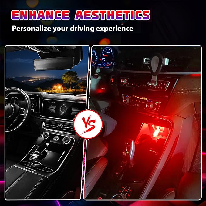 2PCS Car USB Night Lights, Touch Dimmable Vehicle Interior Ambient Lamp, Portable Retro Glass LED Light for Auto Decorations, Bedroom, Office, Travel, Camping, Gifts for Women and Men (Red)