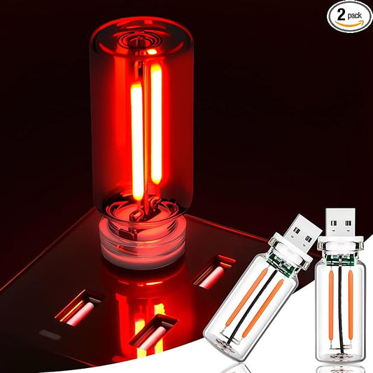 Kairiyard 2 PCS Red USB Car LED Lights Interior, Touch Control Adjustable Brightness Plug-in Retro Portable Glass Bottle Ambient Night Lights for Car, Computers, Party, Holiday Decoration, Bedroom