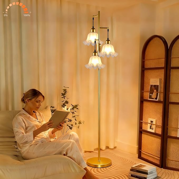 Lightdot 70IN 3-Light Flower Floor Lamp for Living Room, Dimmable Gold Tree Floor Lamps with Acrylic Shade for Wedding/Party, Floral Tall Lamp for Bedroom/Sofa Beside/Corner Decor(Bulb Included)