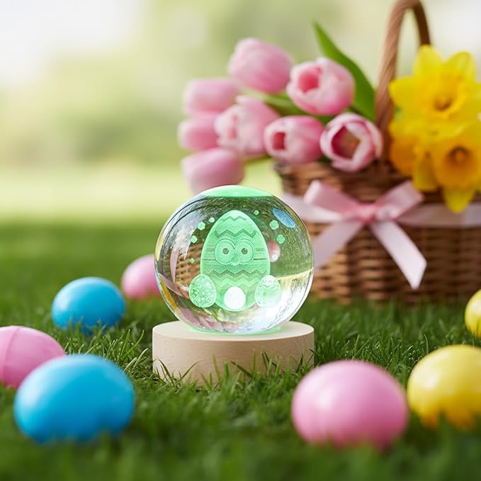 Led Easter Egg Crystal Ball Night Light, Gifts for Kids Him Her Boyfriend Girlfriend 3.15”