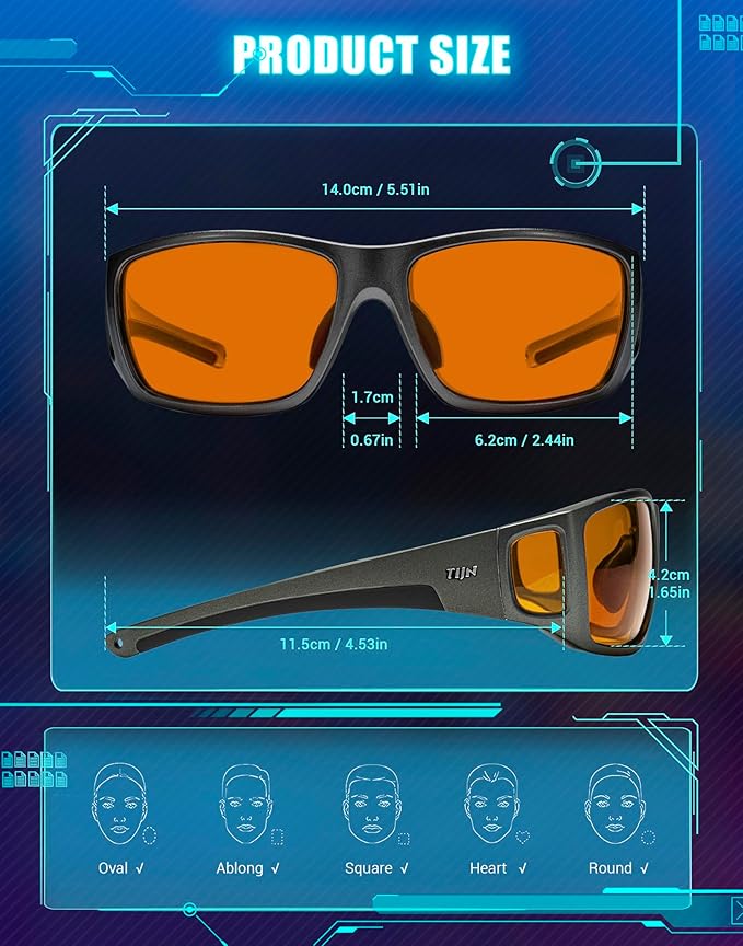 TIJN Sonia Sleep Glasses for Blue & Green Light Blocking,Red Lens with Dual AR Coating,Wraparound Frame for Gaming Screen